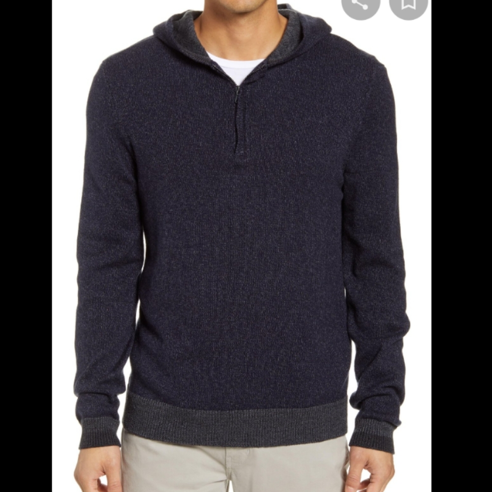 PAIGE Men's Brinley Quarter Zip Knit Quarter Zip Navy Hoodie Sweater Size XL